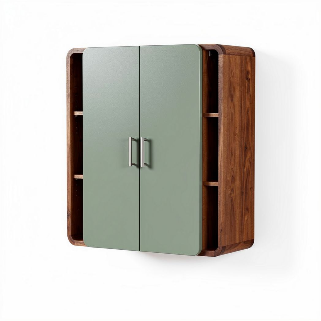 Wall-mounted storage cabinet with wooden frame and green doors 80 x 50 x 25cm