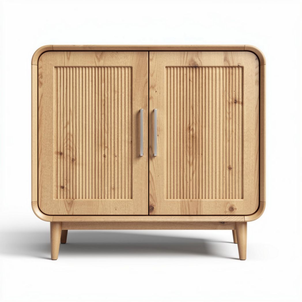 Natural wood storage cabinet with ribbed doors and modern design 90 x 40 x 70cm