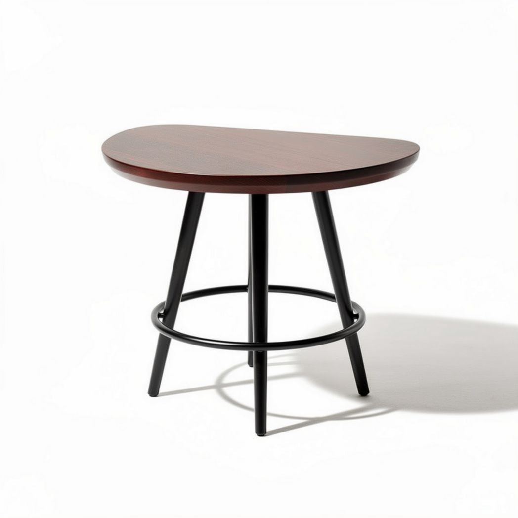 Round wooden side table with metal legs for living room use 90 x 60 x 75cm