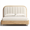 Upholstered bed with wood frame and headboard in cream color 200 x 160 x 100cm