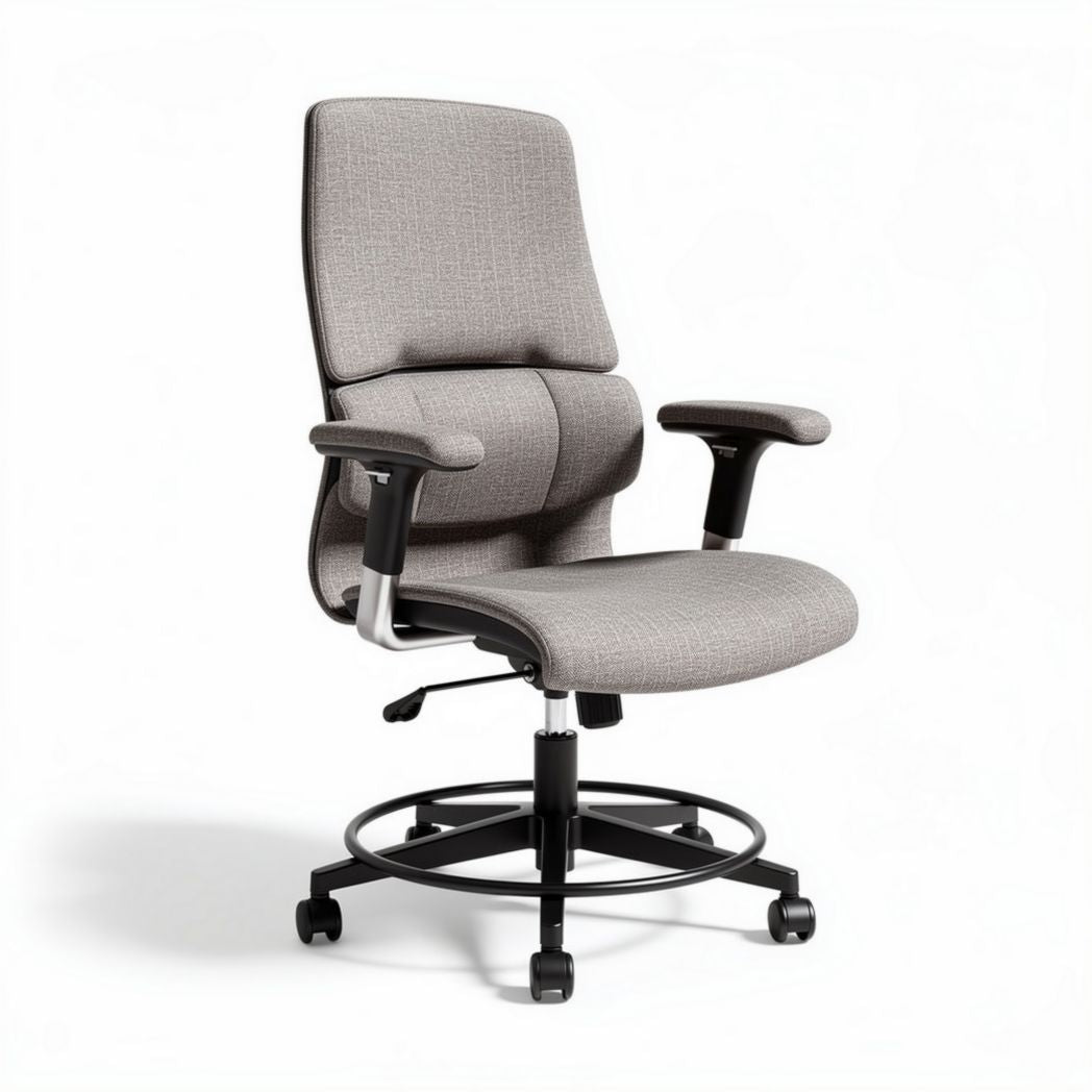 Ergonomic office chair with adjustable height and 360-degree swivel in gray fabric