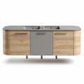 Wooden kitchen island with gray countertop and dual sink 150 x 60 x 90cm