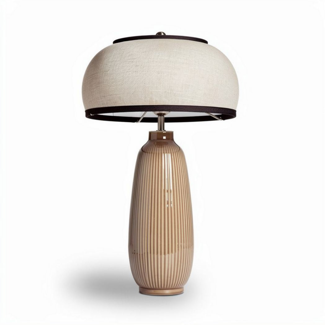 Ceramic table lamp with linen shade in beige 30 x 30 x 60cm