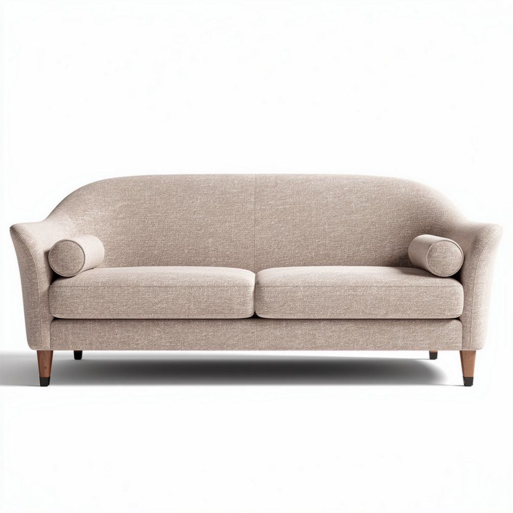 Fabric sofa with rounded arms and removable cushions 180 x 80 x 75cm beige