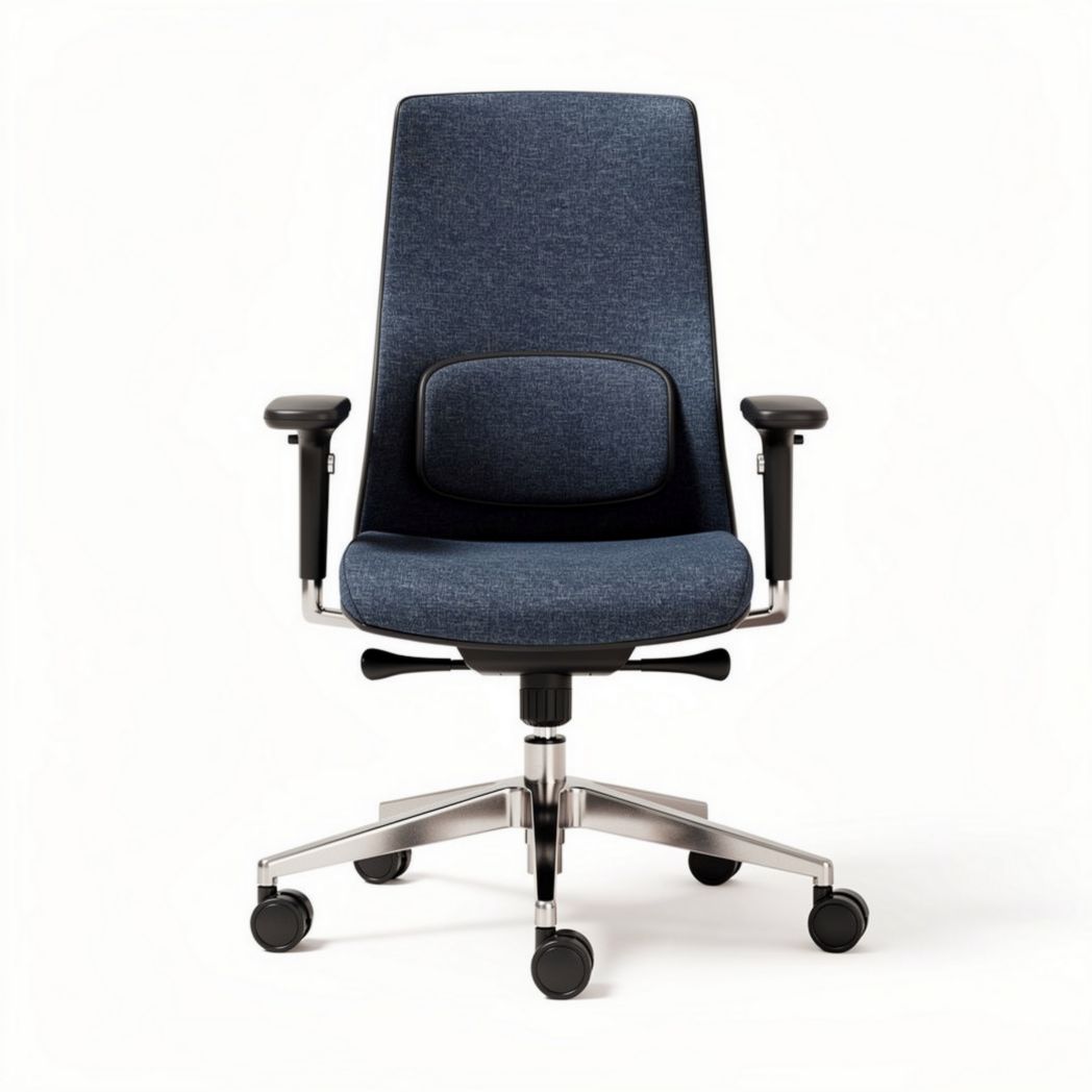 Ergonomic office chair with adjustable height and lumbar support in navy fabric