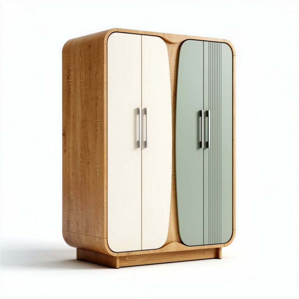 Wooden wardrobe with two doors in beige and green dimensions 80 x 40 x 180cm
