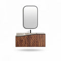 Wooden bathroom vanity with integrated sink and rectangular mirror 120 x 50 x 50cm